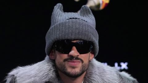 Bad Bunny in a hat and glasses.