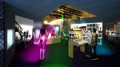 The galleries at the National Science and Media Museum. People are enjoying colourful exhibits.