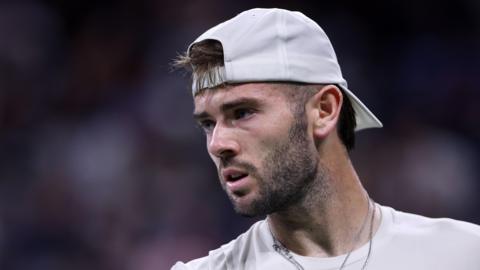 Jacob Fearnley reacts during 2025 US Open defeat by Alexander Zverev