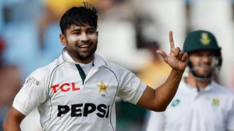 Khurram Shahzad celebrates taking a wicket for Pakistan