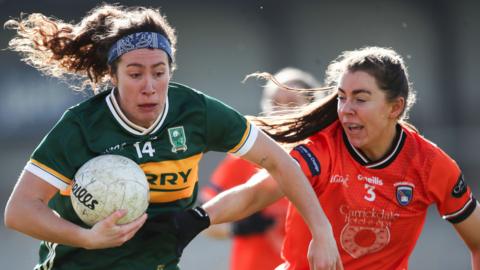 Clodagh McCambridge challenges for the ball in Armagh's win over Kerry at Croke Park