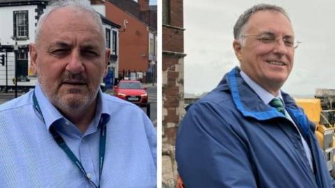 Head and shoulder shots of Mark Fryer, leader of Cumberland Council, and Jonathan Brook, leader of Westmorland and Furness Council