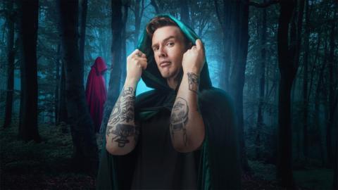 Ed Gamble in a Traitors cloak.
