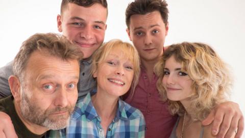 Outnumbered stars Hugh Dennis, Daniel Roche, Claire Skinner, Tyger Drew-Honey and Ramona Marquez