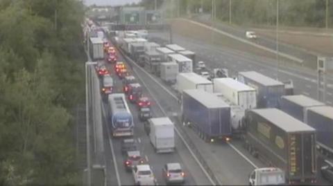Traffic queuing on the M25.