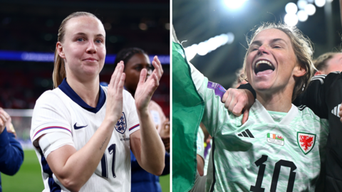 Split picture of England's Beth Mead and Wales' Jess Fishlock