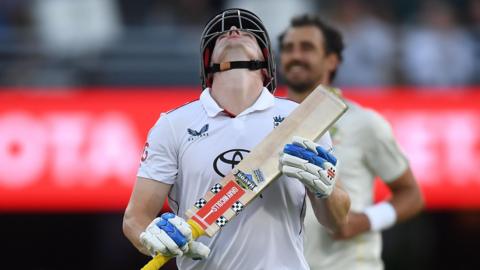 Harry Brook looks dejected after being dismissed