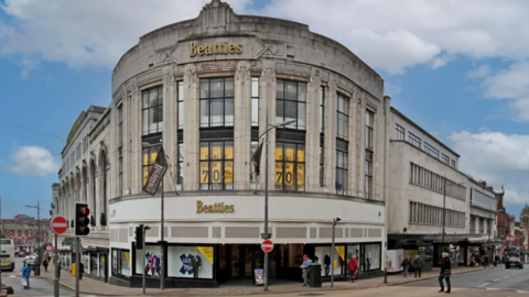 A front-facing image of the former department store in the city centre