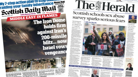 Composite image featuring the front pages of the Scottish Daily Mail and The Herald