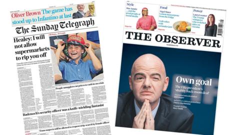 A composite image of the front pages of the Sunday Telegraph and the Observer on 2 August 2026