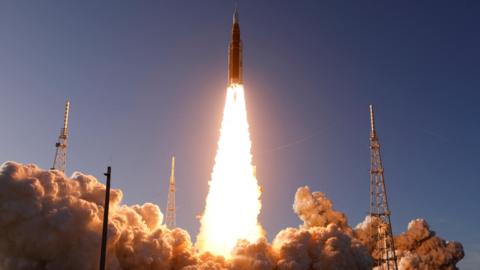 Artemis II launches into space from the Kennedy Space Centre