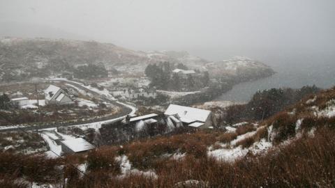 A snowy scene in the Western Isles.