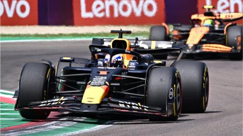 Max Verstappen leads Lando Norris at Emilia Romagna Grand Prix