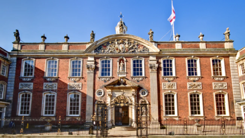 The Guildhall in Worcester, a red brick building with stone adornments