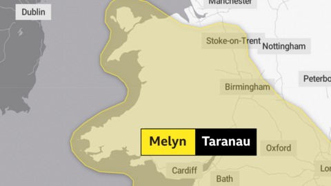 Map o'r rhybudd melyn