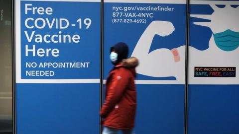 A sign for a vaccine site stands in Staten Island on 29 November