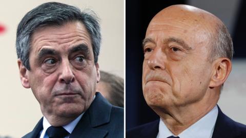 Francois Fillon (left) could be replaced by Alain Juppe if he withdraws from the presidential race