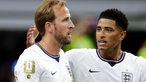 Harry Kane celebrates scoring for England