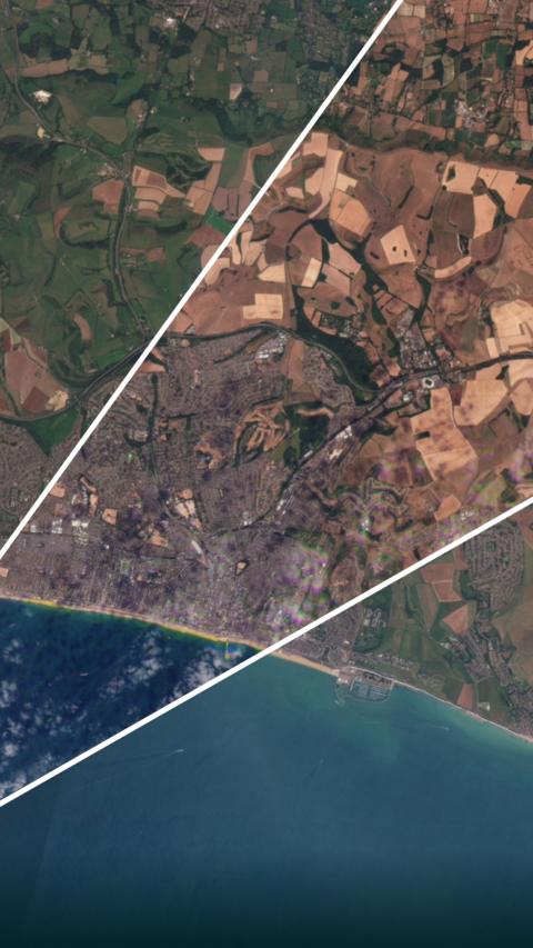 Aerial image showing a town and the sea 