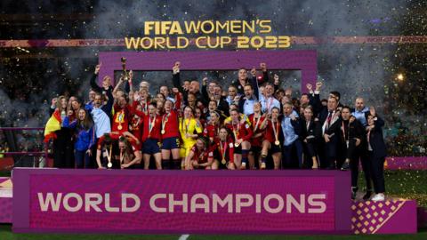 Spain celebrate their Women's World Cup victory in 2023