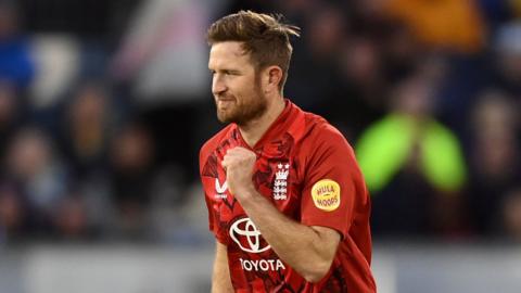 England spinner Liam Dawson celebrates taking a wicket