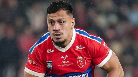 Sauaso Sue runs with the ball for Hull KR in their World Club Championship win over Brisbane Broncos in February