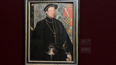 A portrait of Thomas Howard, the fourth Duke of Norfolk, hanging on a wall at Sotheby's. 
