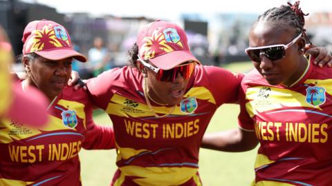 West Indies players in a huddle