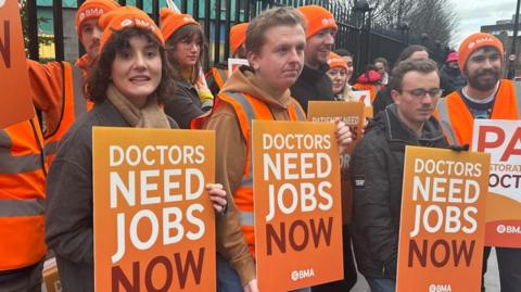 Striking resident doctors outside Royal Victoria Infirmary Newcastle in December 2025