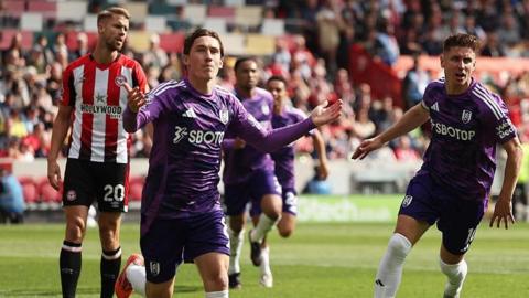 Harry Wilson celebrates after scoring for Fulham at Brentford in the Premier League
