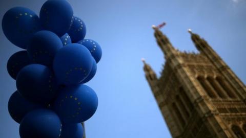 Balloons outside the Houses of Parliament