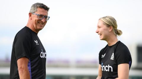 Freya Kemp and Jon Lewis during an England training session