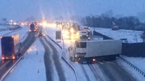 Jack-knifed lorry