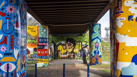 vibrant artwork at Fox Park viaduct in Easton, Bristol