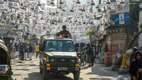 Army truck in street