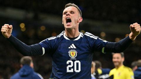 Scotland's Lawrence Shankland celebrates