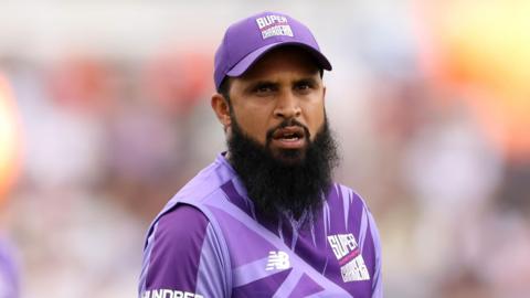 Northern Superchargers bowler Adil Rashid looks on