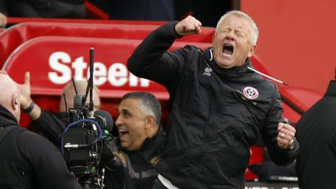 Chris Wilder celebrates Sheffield United's win over Sheffield Wednesday