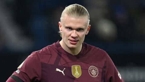 Manchester City striker Erling Haaland looks on during a Premier League match