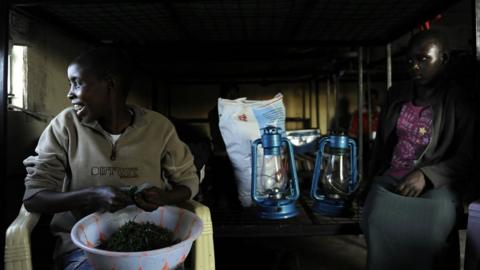 Tow girls in a kitchen performing chores