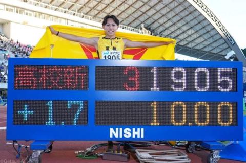 16-year-old Sorato crossed the line in a time of 10.00 seconds