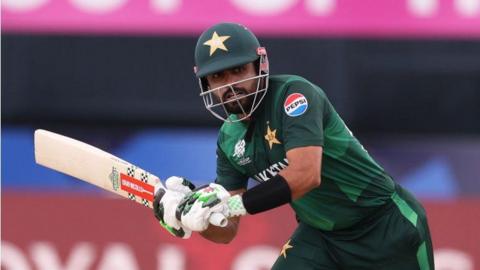 Pakistan batter Babar Azam plays a shot
