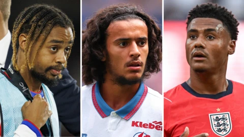 Bradley Barcola, Ayyoub Bouaddi and Ollie Watkins split graphic
