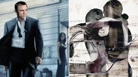 Composite image of Daniel Craig in Casino Royale, and the cover art of Snow Patrol's Eyes Open album