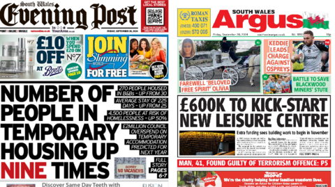 Front pages of South Wales Argus and South Wales Evening Post