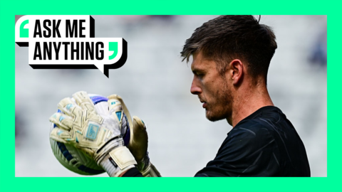 Newcastle United Goalkeeper Nick Pope holding a ball during a Premier League warm-up