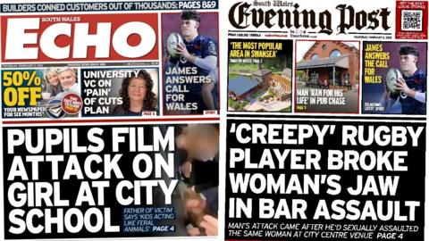 Front pages of South Wales Echo and South Wales Evening Post