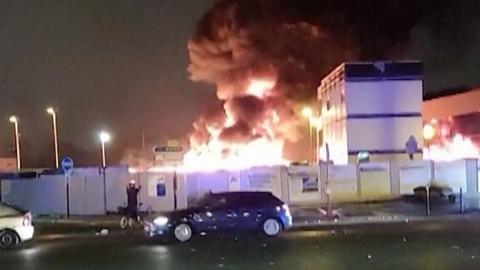 Flames and smoke at Paris construction site