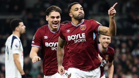 Callum Wilson celebrates scoring a late winner for West Ham at Tottenham
