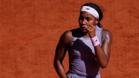 Coco Gauff celebrates with a clenched fist